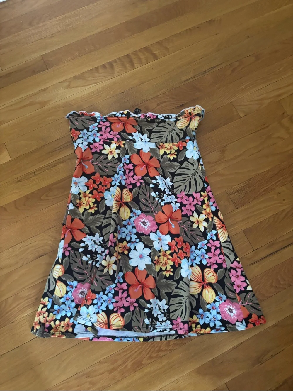 Forever 21 Black Floral A-Line Skirt with Multi-Colored Blooms